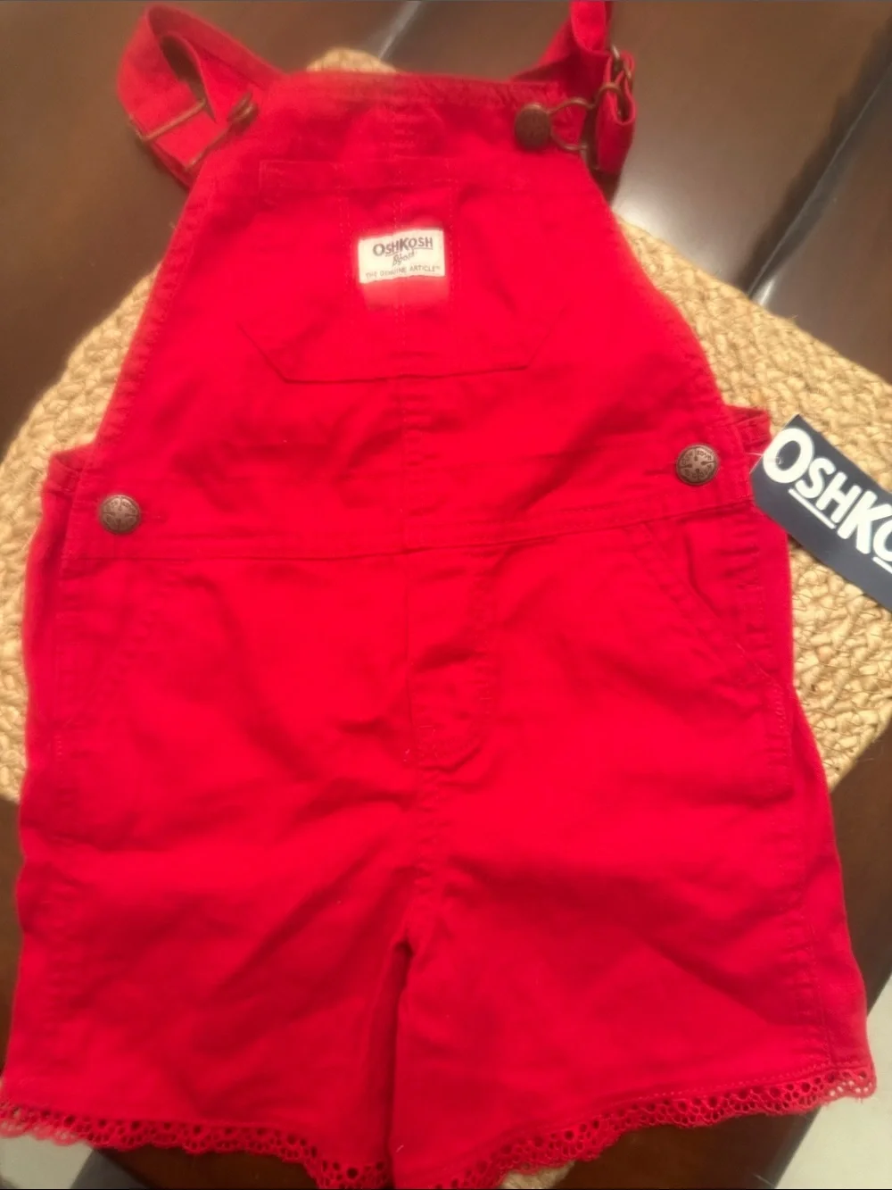 OshKosh B'gosh Bright Red Girls' Short Overalls